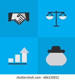 Vector Illustration Set Of Simple Trade Icons. Elements Growing, Justice, Wallet And Other Synonyms Handshake, Increase And Agreement.