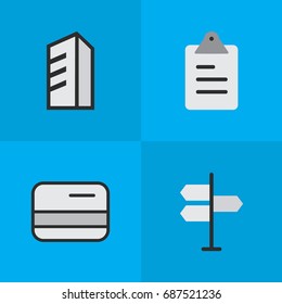 Vector Illustration Set Of Simple Trade Icons. Elements Direction, Apartment, Pay And Other Synonyms Building, List And Architecture.