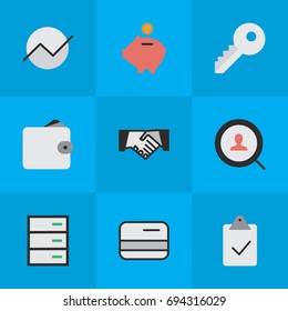 Vector Illustration Set Of Simple Trade Icons. Elements Purse, Agreement, Pay And Other Synonyms Mark, Pay And Handshake.