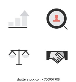 Vector Illustration Set Of Simple Trade Icons. Elements Magnifier, Agreement, Growing And Other Synonyms Search, Magnifier And Handshake.