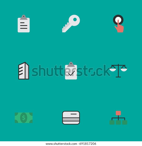 Vector Illustration Set Of Simple Trade Icons.\
Elements Structure, Clipboard, Pay And Other Synonyms Graph,\
Building And Finger.