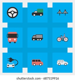 Vector Illustration Set Of Simple Traffic Icons. Elements Recycle, Charge, Lorry And Other Synonyms Shed, Bridgework And Green.