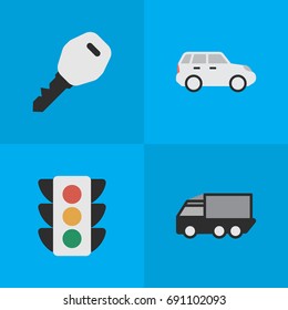 Vector Illustration Set Of Simple Traffic Icons. Elements Open, Suv, Lorry And Other Synonyms Truck, Key And Crossover.