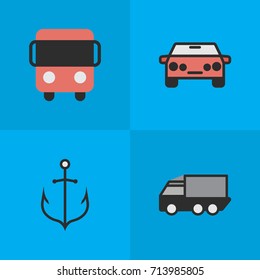 Vector Illustration Set Of Simple Traffic Icons. Elements Lorry, Autobus, Auto And Other Synonyms Car, Auto And Bus.