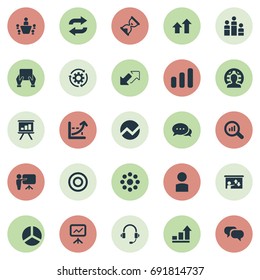 Vector Illustration Set Of Simple Training Icons. Elements Search , Coach, Sand Watch Synonyms Waiting, Tablet And Conversation.