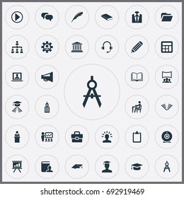 Vector Illustration Set Of Simple Training Icons. Elements Mortar, Start, Communication And Other Synonyms Megaphone, Manager And Calculator.