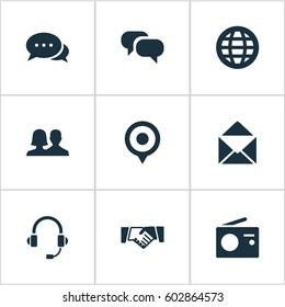 Vector Illustration Set Of Simple Transmission Icons. Elements Conversation, Partnership, Letter And Other Synonyms Microphone, Conference And Friendship.