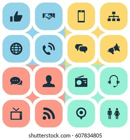 Vector Illustration Set Of Simple Transmission Icons. Elements Pin, Walkie, Partner And Other Synonyms Mobile, Talking And Contact.