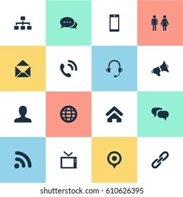 Vector Illustration Set Of Simple Transmission Icons. Elements Member, Telly, Pin And Other Synonyms Woman, Man And Home.