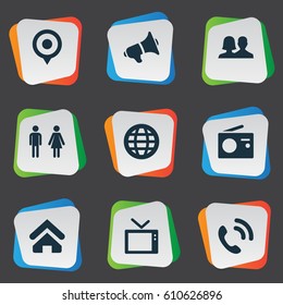 Vector Illustration Set Of Simple Transmission Icons. Elements Telly, World, Partner And Other Synonyms World, Point And Partnership.