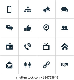 Vector Illustration Set Of Simple Transmission Icons. Elements Partner, House Location, Conversation And Other Synonyms Partnership, Agreement And Smartphone.