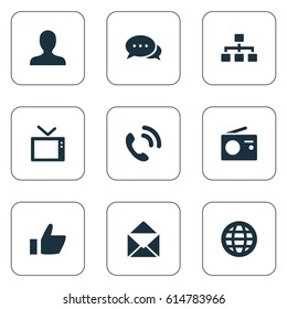 Vector Illustration Set Of Simple Transmission Icons. Elements Telly, Talking, Thumb And Other Synonyms Staff, Call And Telephone.