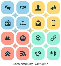 Vector Illustration Set Of Simple Transmission Icons. Elements Walkie, Wave, House Location And Other Synonyms Radio, Walkie And Office.