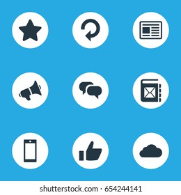 Vector Illustration Set Of Simple Transmission Icons. Elements Press, Thumb, Smartphone And Other Synonyms Cloud, Success And Server.
