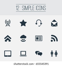Vector Illustration Set Of Simple Transmission Icons. Elements Press, Success, Conversation And Other Synonyms Storage, Mail And Headphone.