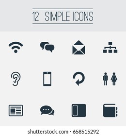 Vector Illustration Set Of Simple Transmission Icons. Elements Conversation, Refresh, Wireless Access And Other Synonyms Media, Address And Ear.