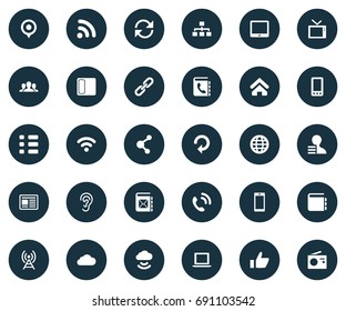 Vector Illustration Set Of Simple Transmission Icons. Elements Press, Walkie, Notebook And Other Synonyms Press, Radio And Networking.