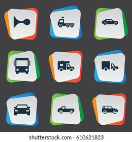 Vector Illustration Set Of Simple Transport Icons. Elements Van, Haulage, Camion And Other Synonyms Klaxon, Vehicle And Beep.