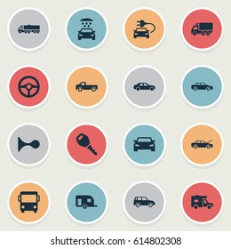 Vector Illustration Set Of Simple Transport Icons. Elements Driving, Klaxon, Caravan And Other Synonyms Shipment, Haulage And Car.