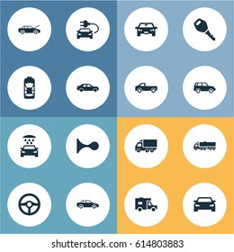 Vector Illustration Set Of Simple Transport Icons. Elements Car Charging, Vehicle, Driving And Other Synonyms Race, Carriage And Wagon.