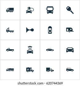 Vector Illustration Set Of Simple Transport Icons. Elements Camion, Shipment, Vehicle And Other Synonyms Hatchback, Auto And Carcase.