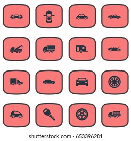 Vector Illustration Set Of Simple Transport Icons. Elements Lorry Stop, Duplicates, Turtle Transport And Other Synonyms Energy, Turtle And Fixing.
