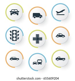 Vector Illustration Set Of Simple Transport Icons. Elements Automotive, Intersection, Van And Other Synonyms City, Transport And Suv.