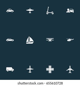 Vector Illustration Set Of Simple Transport Icons. Elements Automotive, Plane, Kids Activity And Other Synonyms Yacht, Lorry And Man.