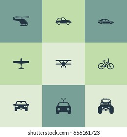 Vector Illustration Set Of Simple Transport Icons. Elements Bike, Truck, Small Automobile And Other Synonyms Cab, Airliner And Car.