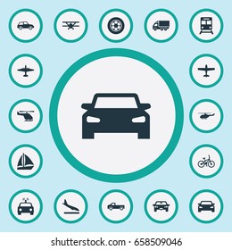 Vector Illustration Set Of Simple Transport Icons. Elements Aero, Plane, Tire And Other Synonyms Boat, Bike And Cop.