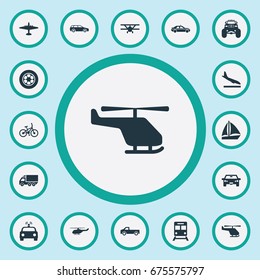 Vector Illustration Set Of Simple Transport Icons. Elements Truck, Motor, Chopper And Other Synonyms Whirlybird, Car And Automobile.