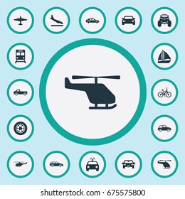 Vector Illustration Set Of Simple Transport Icons. Elements Chopper, Auto, Yacht And Other Synonyms Landing, Velocipede And Ramjet.