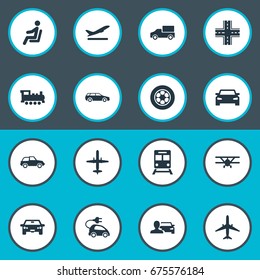 Vector Illustration Set Of Simple Transport Icons. Elements Aeration, Carriage, Metro And Other Synonyms Airbus, Passenger And Locomotive.