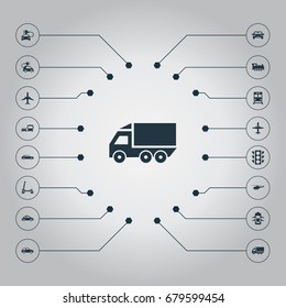 Vector Illustration Set Of Simple Transport Icons. Elements Small Automobile, Steam Train, Motor And Other Synonyms Vehicle, Automobile And Coupe.