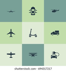 Vector Illustration Set Of Simple Transport Icons. Elements Plane, Aerocab, Airliner And Other Synonyms Transport, Airplane And Flight.