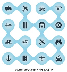 Vector Illustration Set Of Simple Transport Icons. Elements Sailing, Truck, Bike And Other Synonyms Aicraft, Workshop And Station.