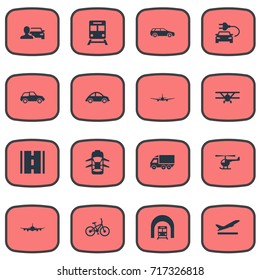 Vector Illustration Set Of Simple Transport Icons. Elements Highway, Bike, Small Automobile And Other Synonyms Plane, Automobile And Departure.