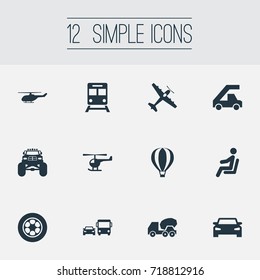 Vector Illustration Set Of Simple Transport Icons. Elements Helicopter, Airship, Cement Machine And Other Synonyms Chopper, Transport And Transportation.