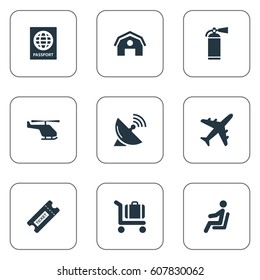 Vector Illustration Set Of Simple Transportation Icons. Elements Air Transport, Coupon, Seat And Other Synonyms Protection, Airplane And Fire.