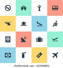 Vector Illustration Set Of Simple Transportation Icons. Elements Coupon, Certificate Of Citizenship, Cigarette Forbidden And Other Synonyms Antenna, Certificate And Fire.