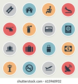 Vector Illustration Set Of Simple Transportation Icons. Elements Certificate Of Citizenship, Garage, Alighting Plane And Other Synonyms Protection, Fly And Plastic.