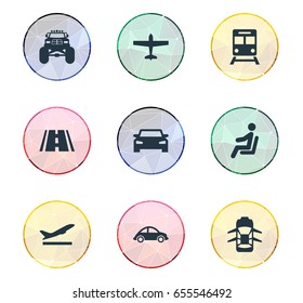 Vector Illustration Set Of Simple Transportation Icons. Elements Airliner, Automotive, Truck And Other Synonyms Automobile, Metro And Departure.