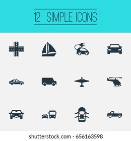 Vector Illustration Set Of Simple Transportation Icons. Elements Auto, Aero, Yacht And Other Synonyms Transportation, Car And Intersection.