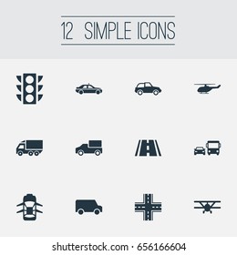 Vector Illustration Set Of Simple Transportation Icons. Elements Cab, Aerocab, Transport And Other Synonyms Van, Plane And Aircraft.
