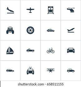 Vector Illustration Set Of Simple Transportation Icons. Elements Airliner, Truck, Cab And Other Synonyms Tire, Automobile And Departure.
