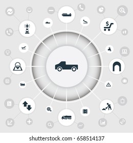 Vector Illustration Set Of Simple Transportation Icons. Elements Airport, Road, Suv And Other Synonyms Arrival, Locomotive And Sign.