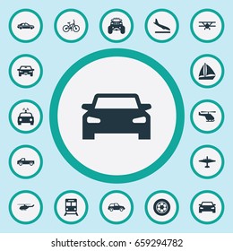 Vector Illustration Set Of Simple Transportation Icons. Elements Auto, Cab, Police Car And Other Synonyms Bike, Suv And Cop.
