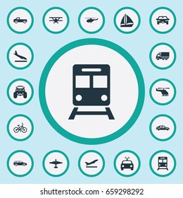 Vector Illustration Set Of Simple Transportation Icons. Elements Carriage, Aeration, Jeep And Other Synonyms Automobile, Cop And Truck.