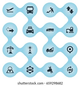 Vector Illustration Set Of Simple Transportation Icons. Elements Bulldozer, Navigation, Beacon And Other Synonyms Excavator, Opposite And Service.