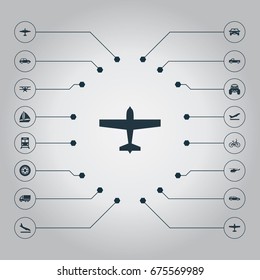 Vector Illustration Set Of Simple Transportation Icons. Elements Tire, Yacht, Aeration And Other Synonyms Train, Convertible And Aircraft.